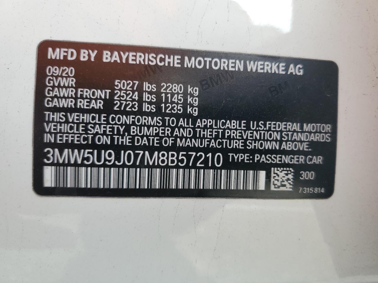 2021 BMW M340Xi VIN: 3MW5U9J07M8B57210 Lot: 86221464