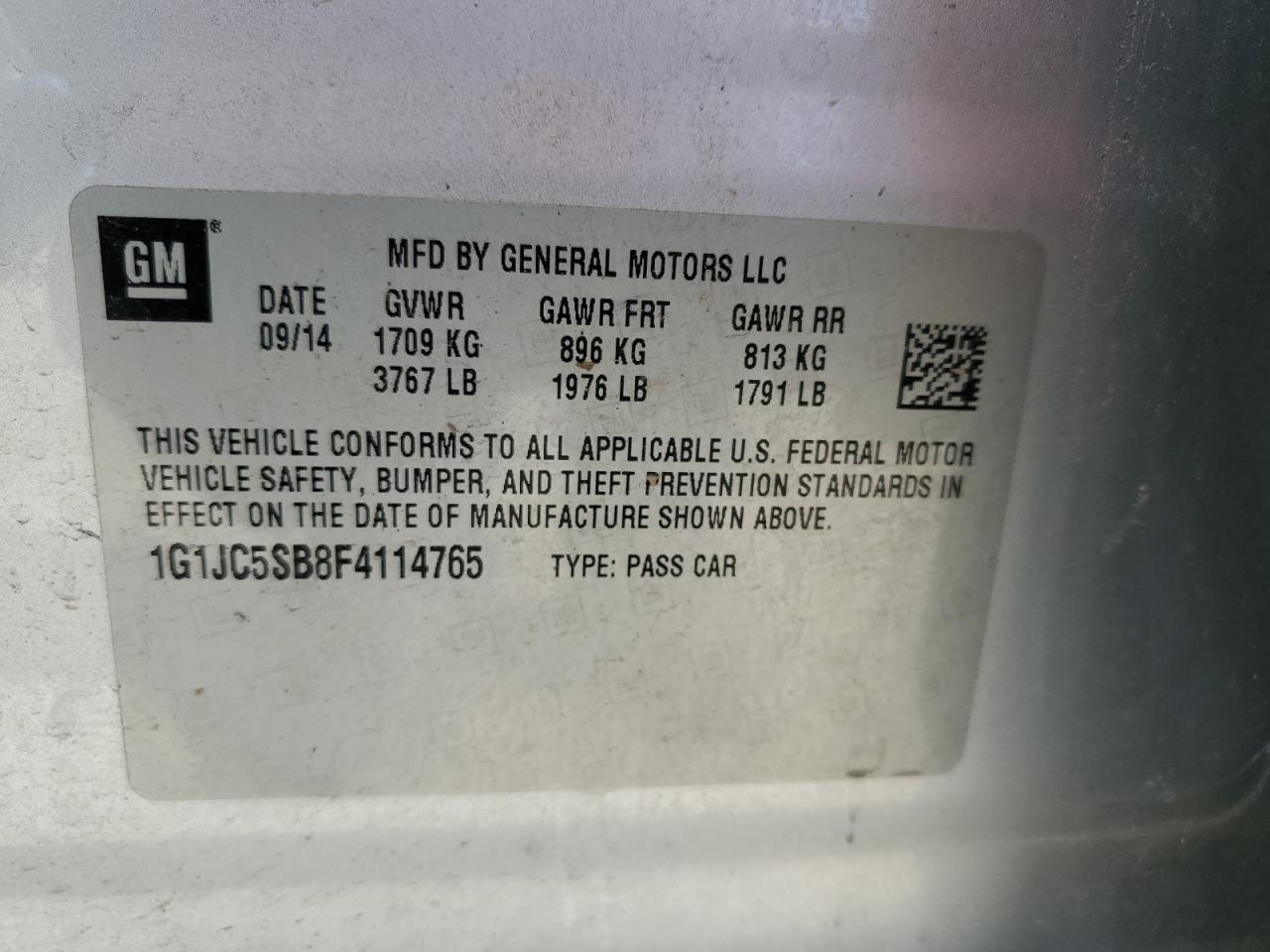 1G1JC5SB8F4114765 2015 Chevrolet Sonic Lt