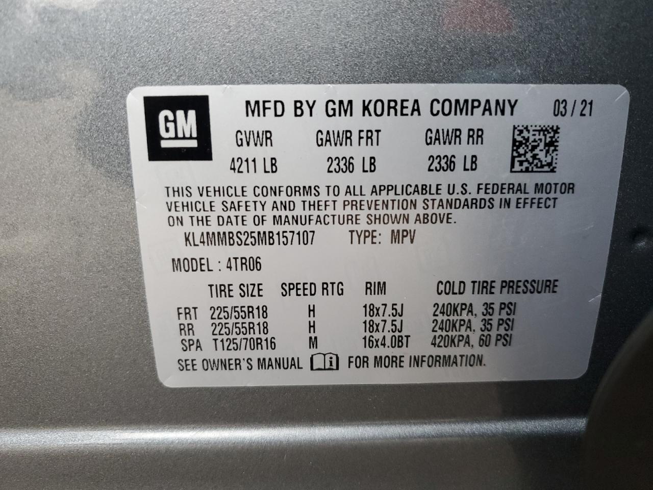 2021 Buick Encore Gx Preferred VIN: KL4MMBS25MB157107 Lot: 86617604