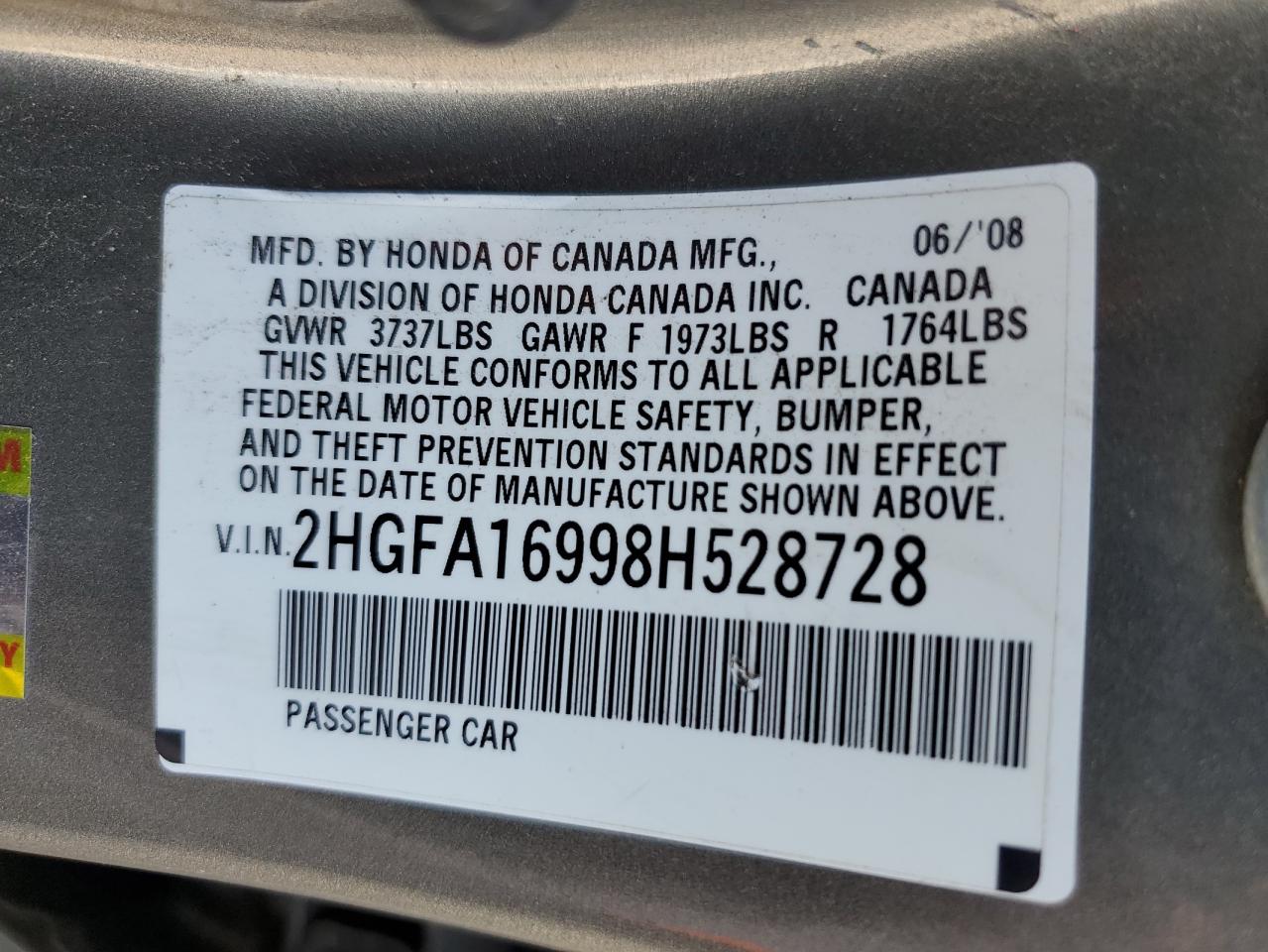 2HGFA16998H528728 2008 Honda Civic Exl