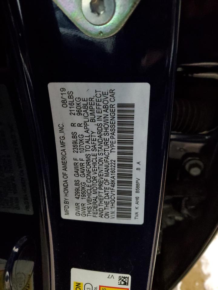 1HGCV1F48KA160222 2019 Honda Accord Ex