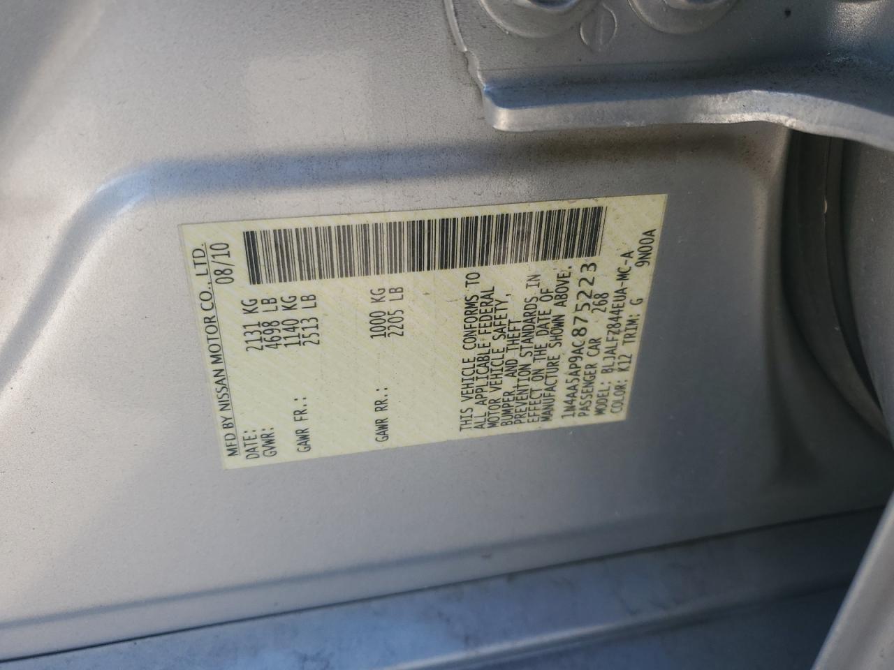 1N4AA5AP9AC875223 2010 Nissan Maxima S