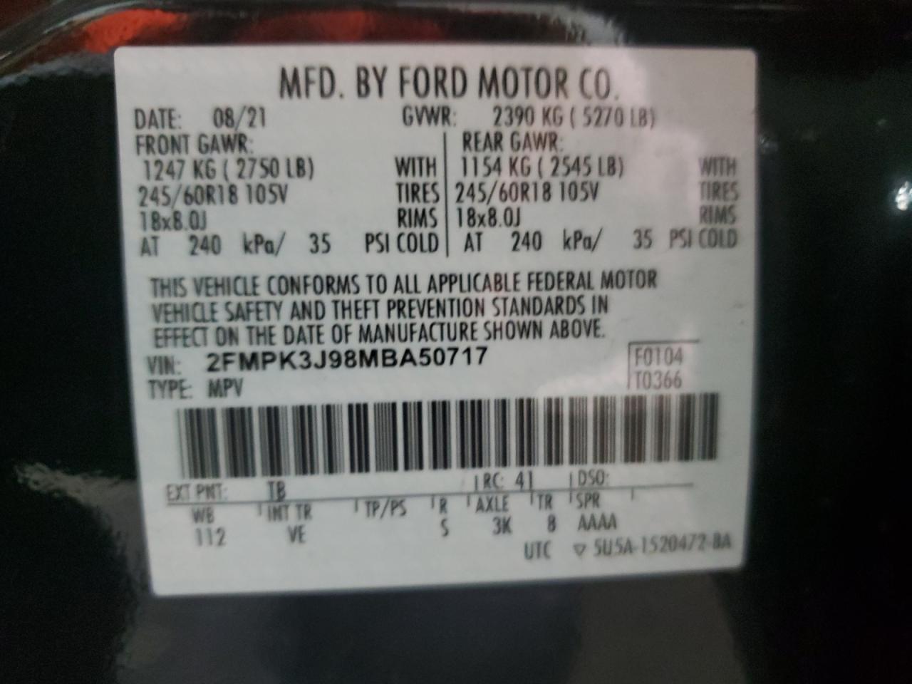 2FMPK3J98MBA50717 2021 Ford Edge Sel