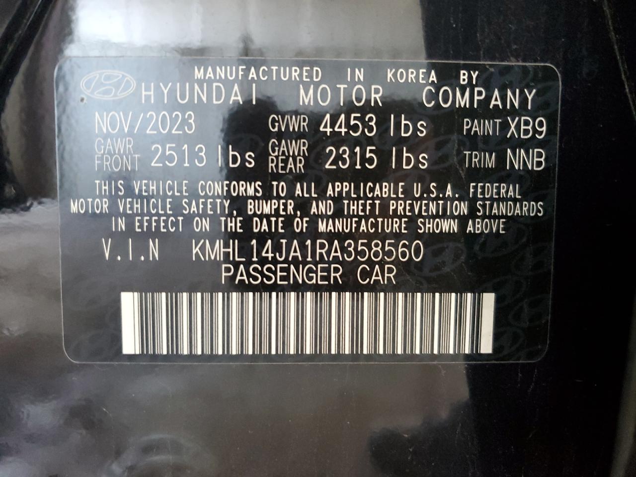 2024 Hyundai Sonata Sel VIN: KMHL14JA1RA358560 Lot: 84278134