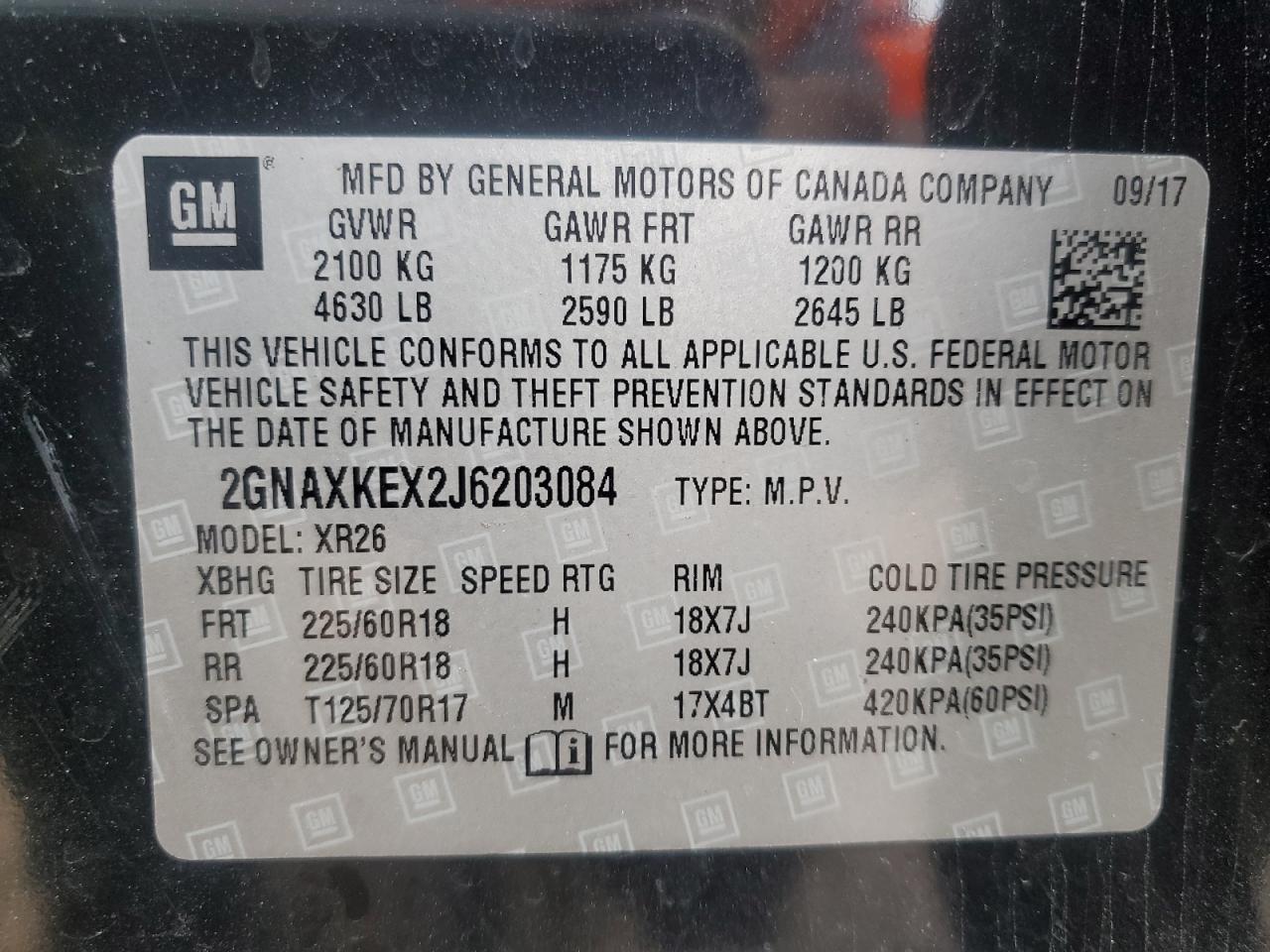 2GNAXKEX2J6203084 2018 Chevrolet Equinox Lt