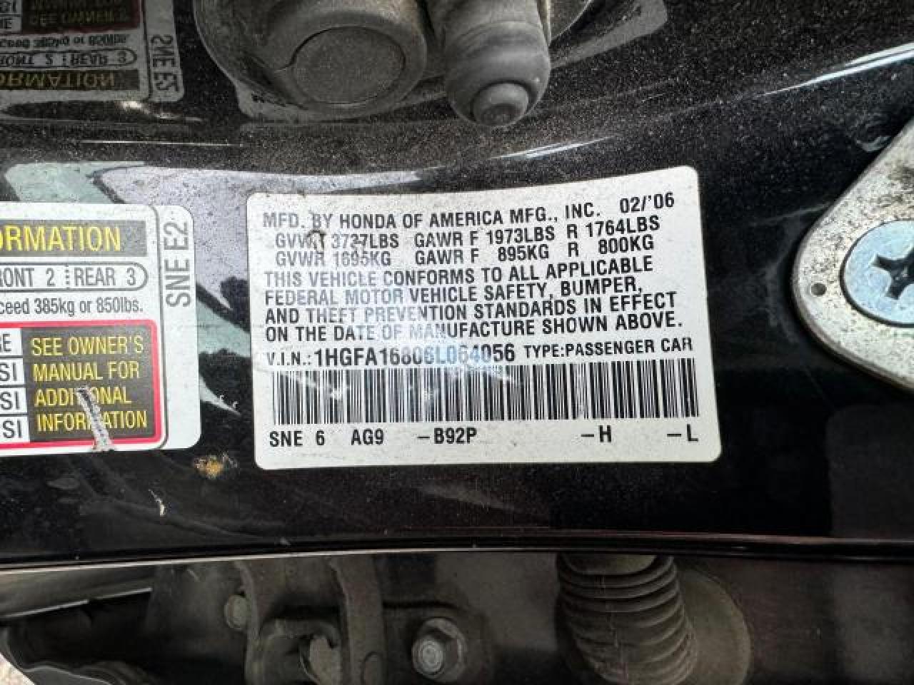 1HGFA16806L064056 2006 Honda Civic Ex