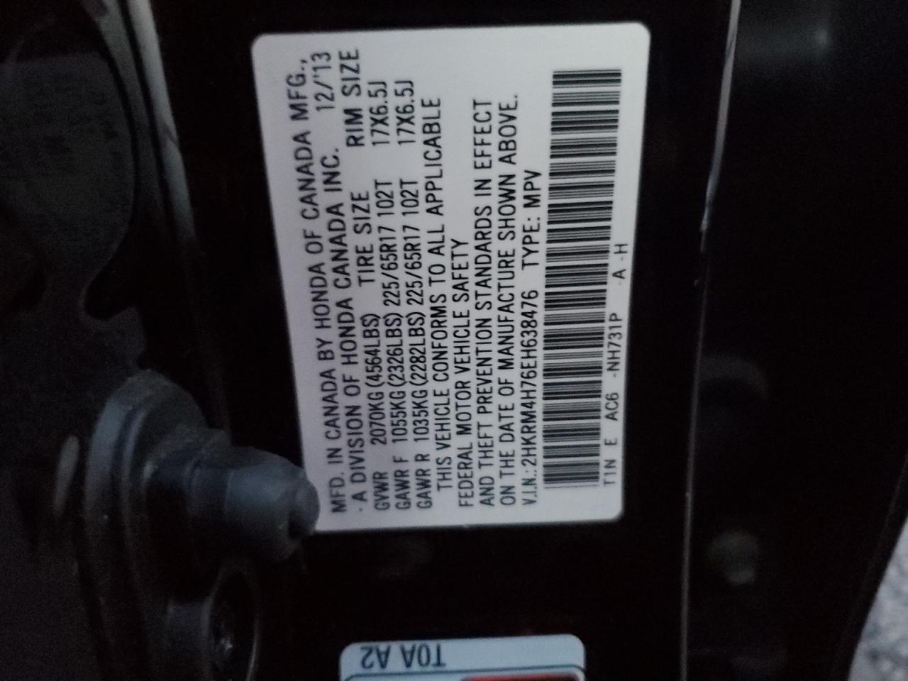 2HKRM4H76EH638476 2014 Honda Cr-V Exl