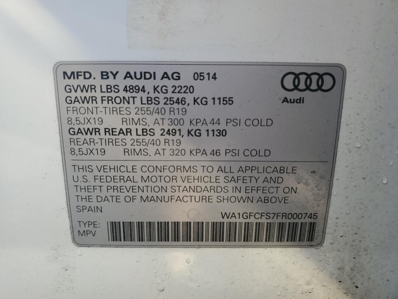 2015 Audi Q3 Prestige VIN: WA1GFCFS7FR000745 Lot: 83964664