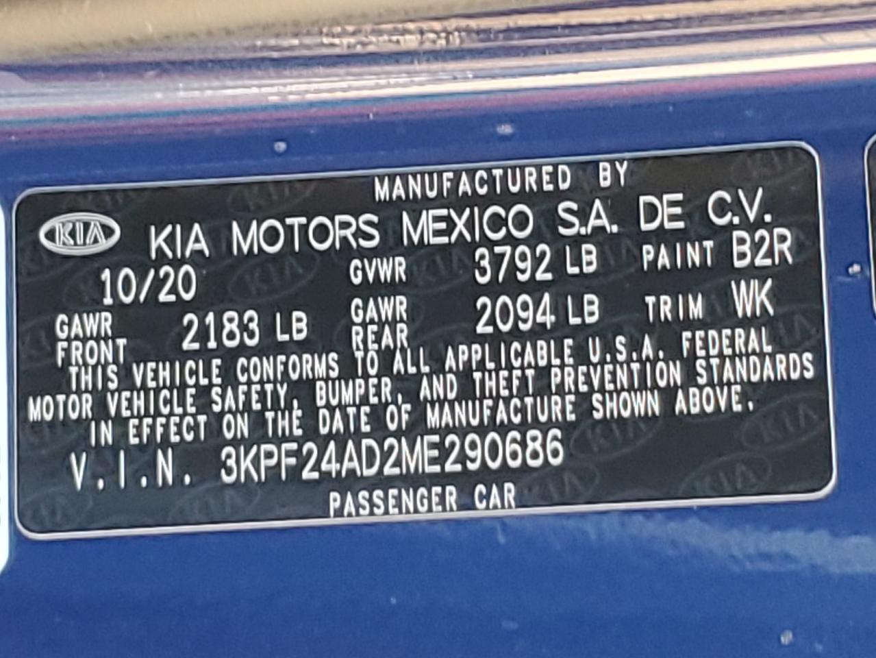 2021 Kia Forte Fe VIN: 3KPF24AD2ME290686 Lot: 82933674