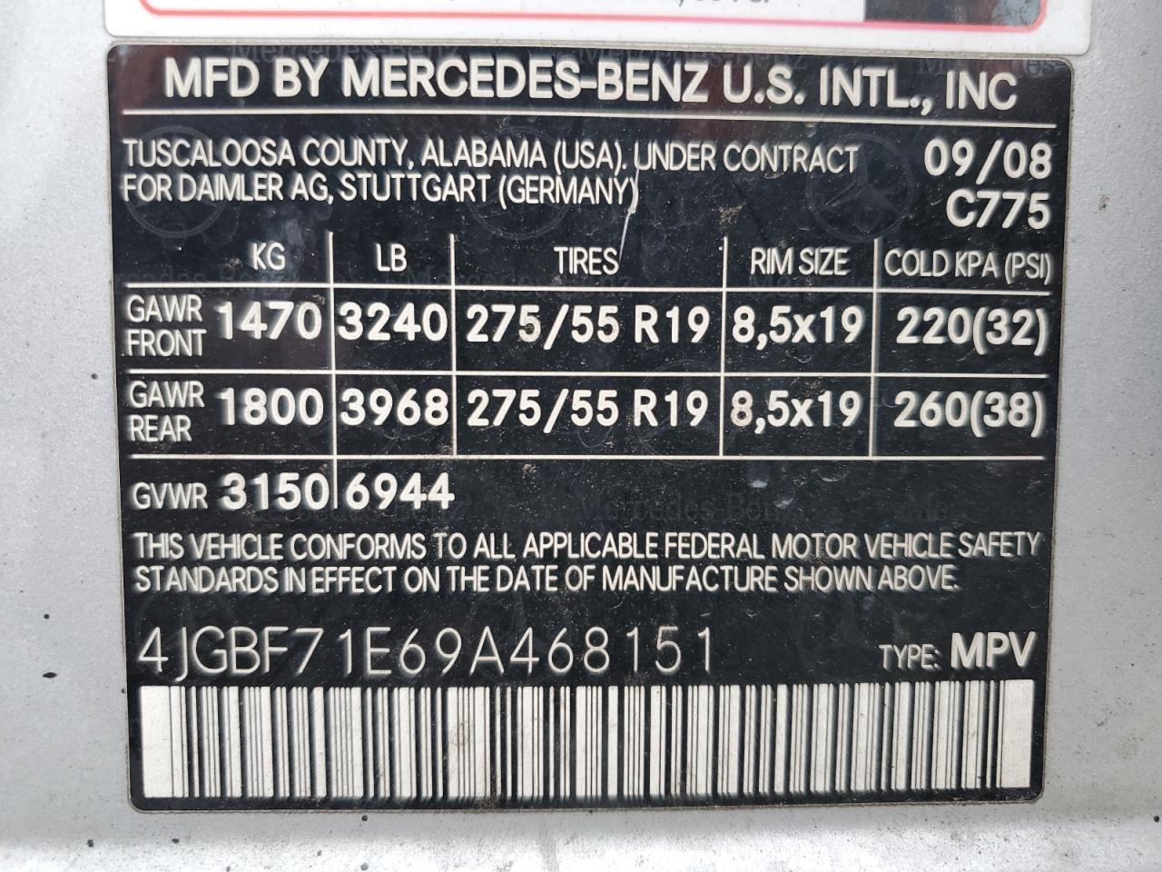 2009 Mercedes-Benz Gl 450 4Matic VIN: 4JGBF71E69A468151 Lot: 86549284