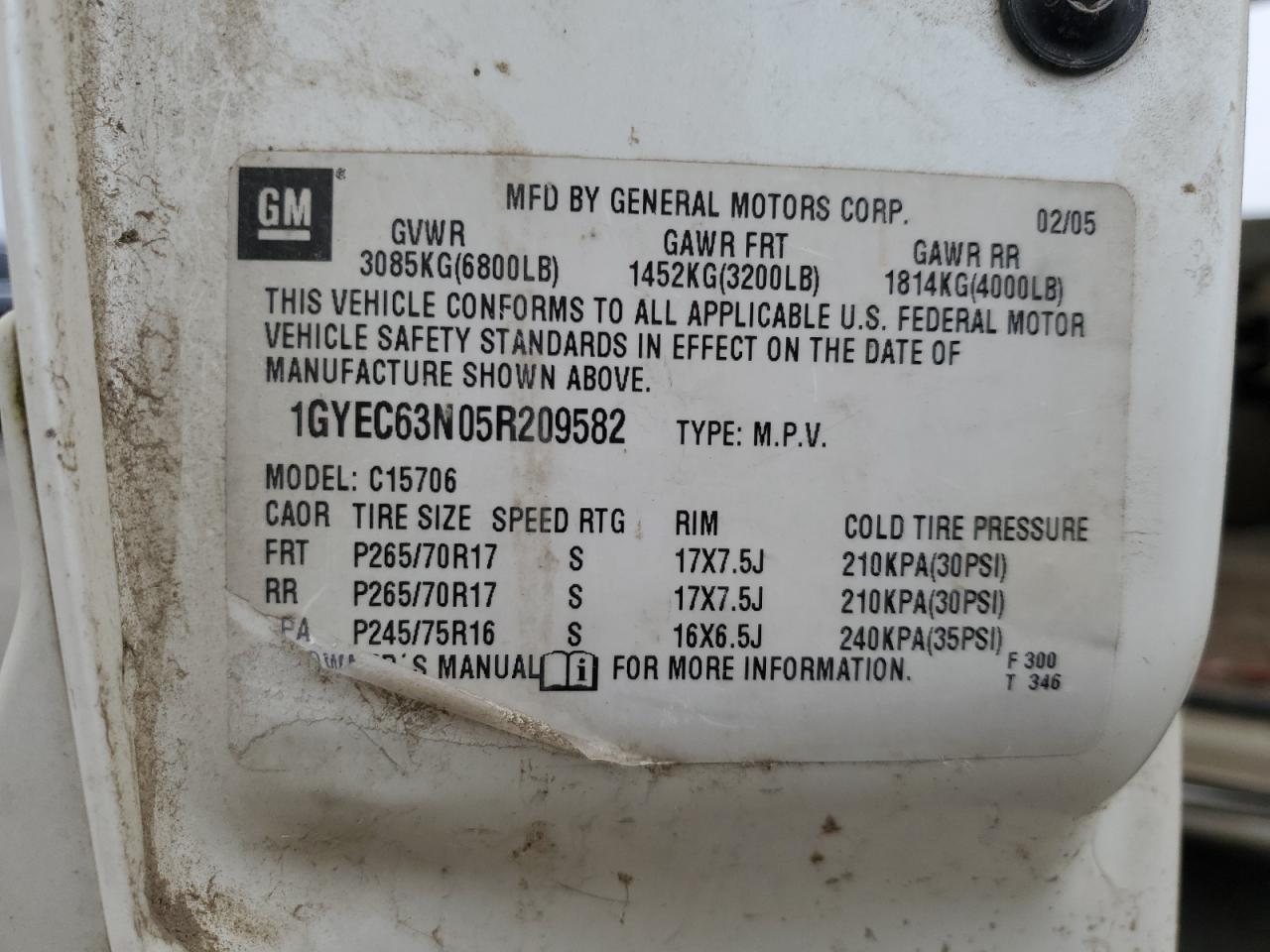 1GYEC63N05R209582 2005 Cadillac Escalade Luxury