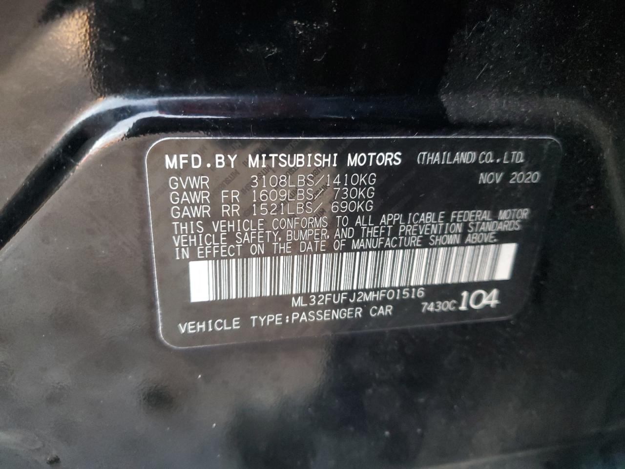 2021 Mitsubishi Mirage G4 Es VIN: ML32FUFJ2MHF01516 Lot: 86155394