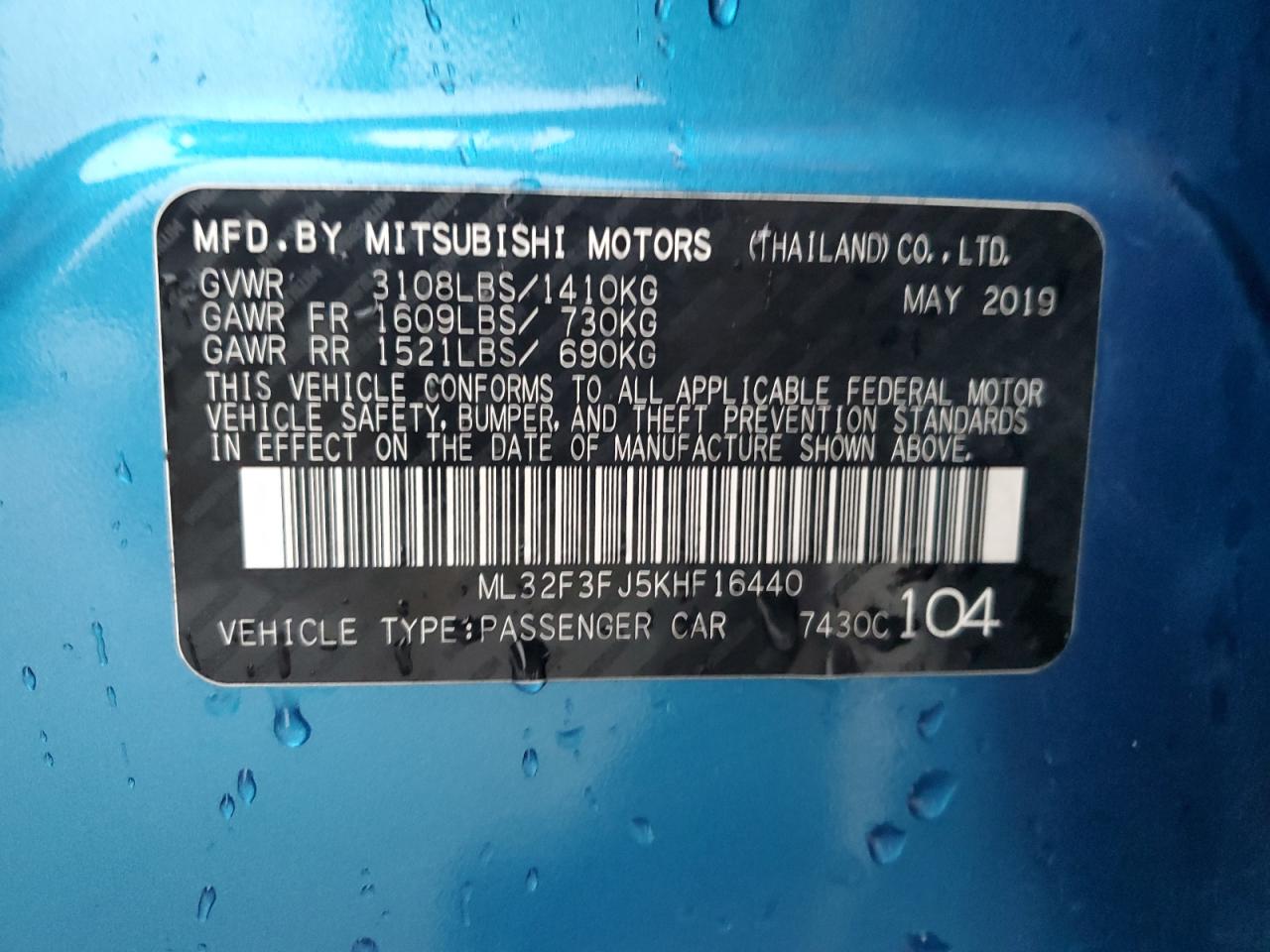 2019 Mitsubishi Mirage G4 Es VIN: ML32F3FJ5KHF16440 Lot: 86402314