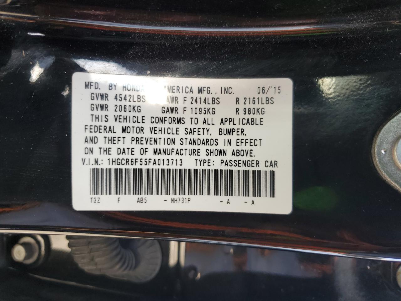 1HGCR6F55FA013713 2015 Honda Accord Hybrid Exl