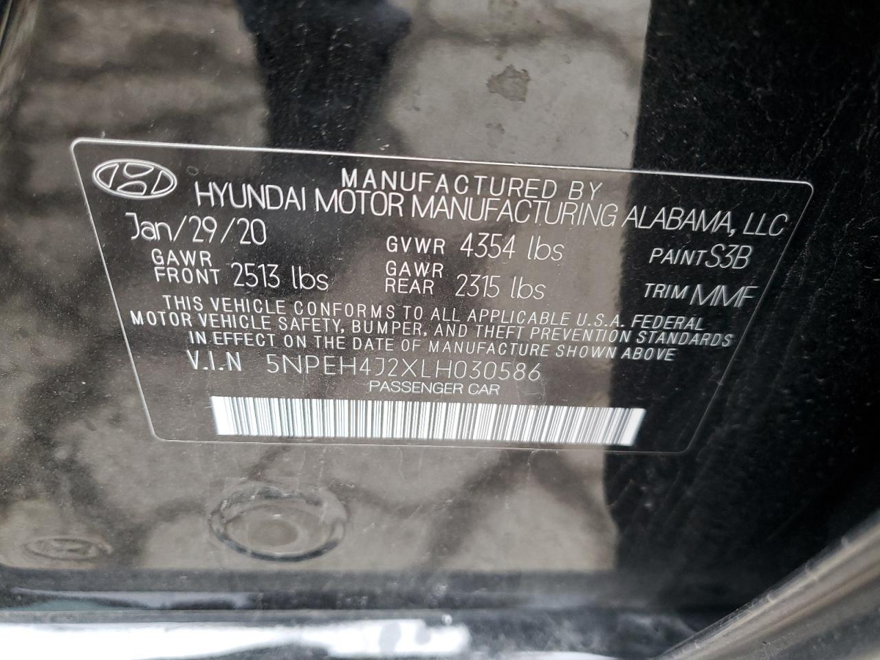 2020 Hyundai Sonata Limited VIN: 5NPEH4J2XLH030586 Lot: 83597134