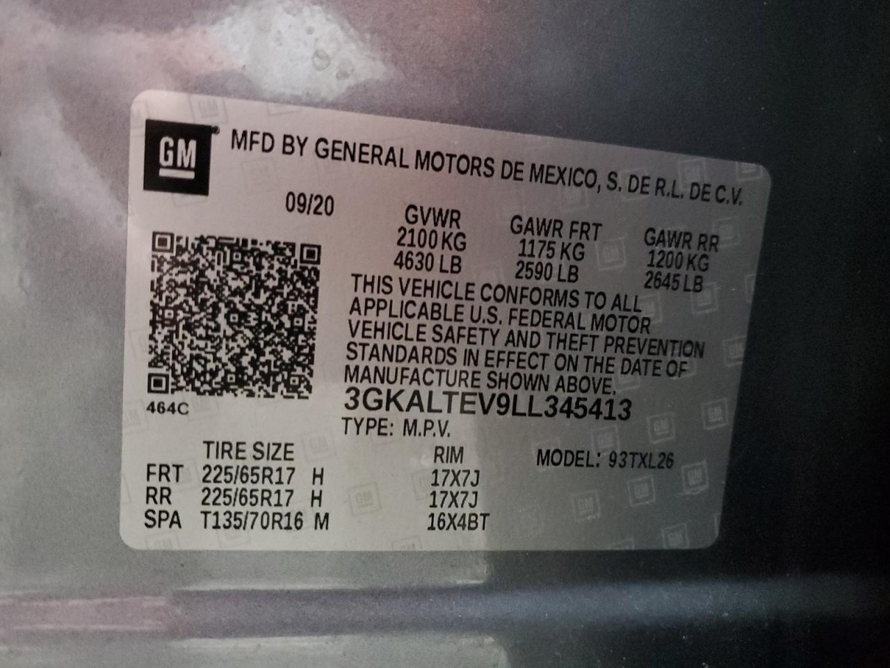 2020 GMC Terrain Sle VIN: 3GKALTEV9LL345413 Lot: 86702874