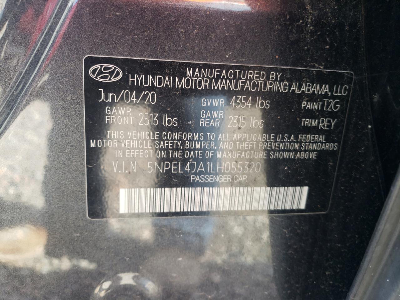 2020 Hyundai Sonata Sel VIN: 5NPEL4JA1LH055320 Lot: 86886954