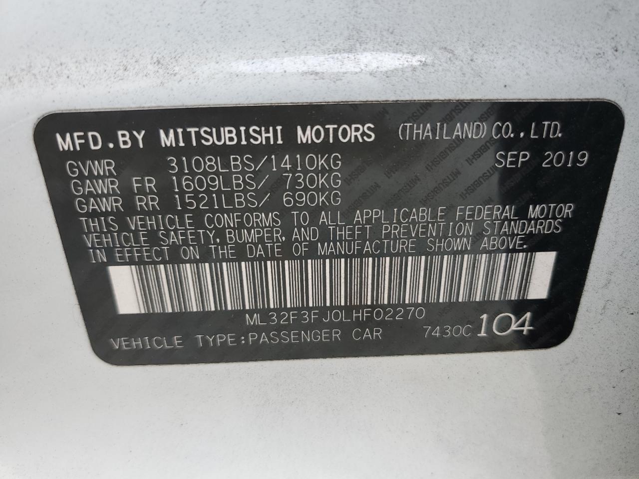 2020 Mitsubishi Mirage G4 Es VIN: ML32F3FJ0LHF02270 Lot: 86810384