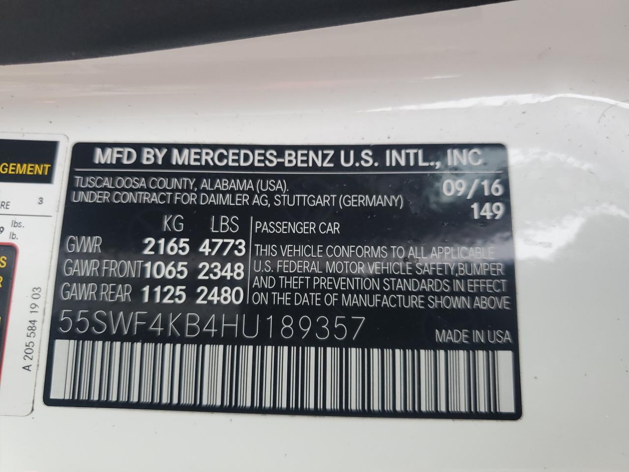 2017 Mercedes-Benz C 300 4Matic VIN: 55SWF4KB4HU189357 Lot: 86744924