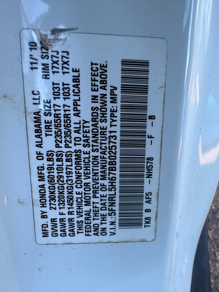 5FNRL5H67BB025731 2011 Honda Odyssey Exl