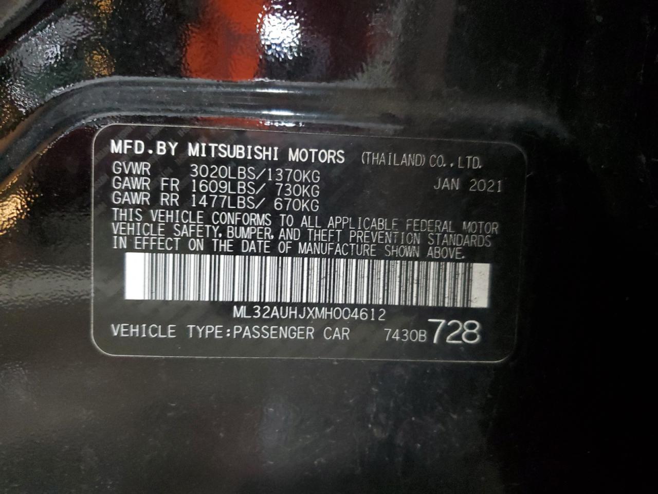 2021 Mitsubishi Mirage Es VIN: ML32AUHJXMH004612 Lot: 86678844