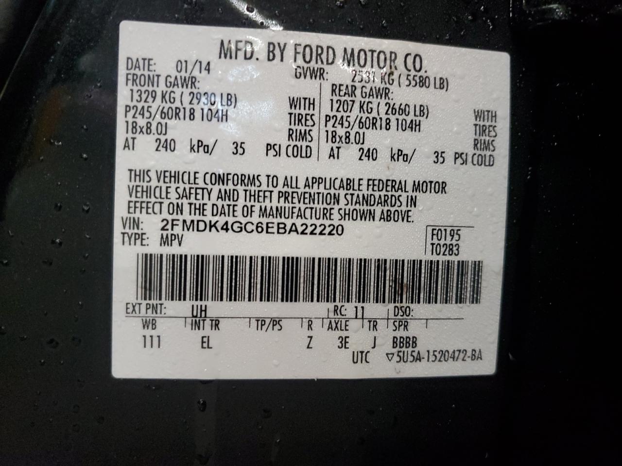 2FMDK4GC6EBA22220 2014 Ford Edge Se