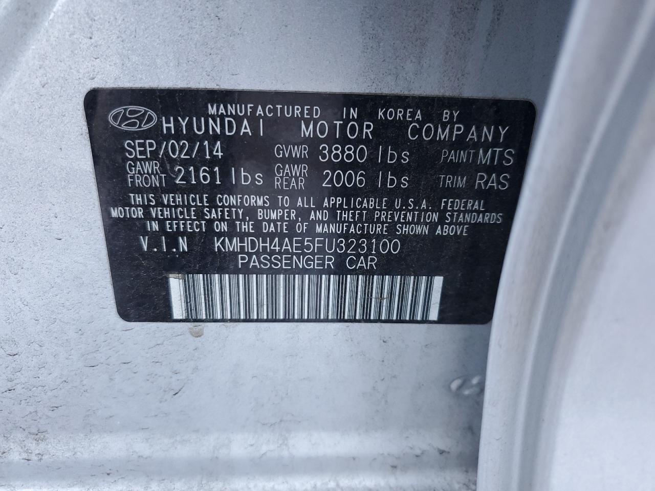 KMHDH4AE5FU323100 2015 Hyundai Elantra Se