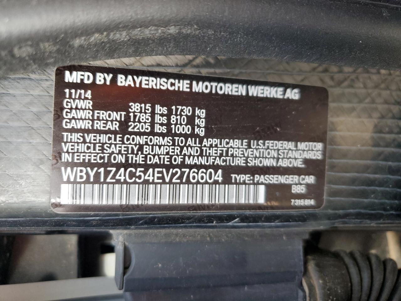 WBY1Z4C54EV276604 2014 BMW I3 Rex