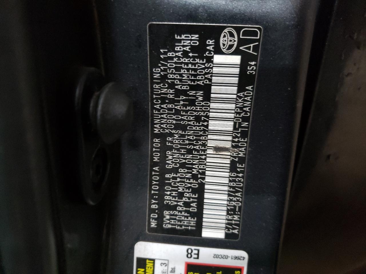 2T1BU4EE3BC747500 2011 Toyota Corolla Base