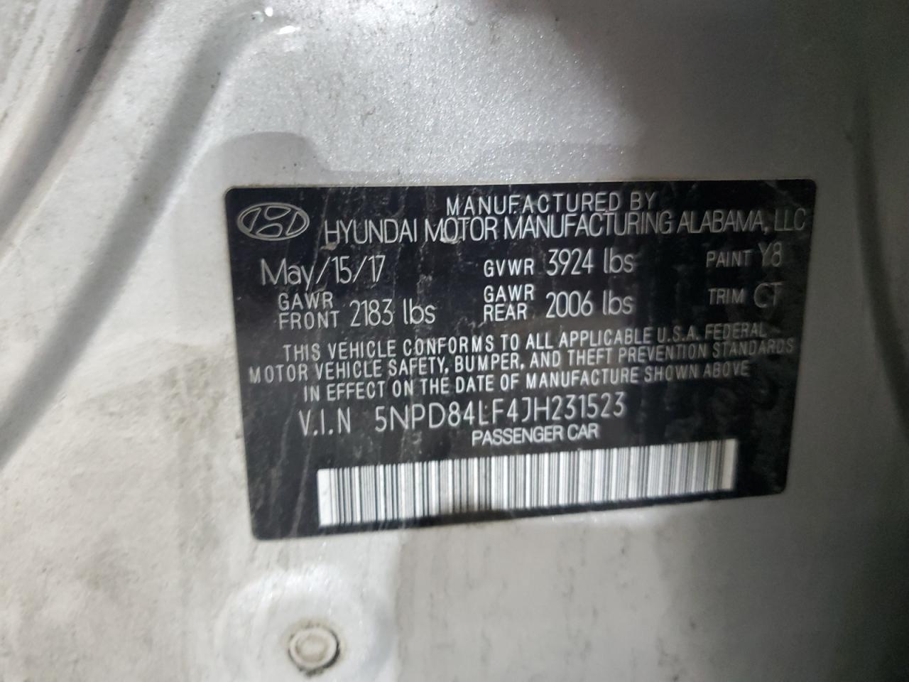 5NPD84LF4JH231523 2018 Hyundai Elantra Sel