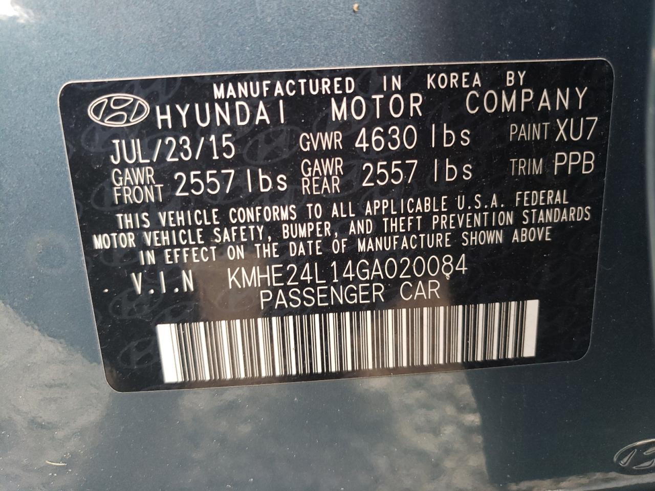 2016 Hyundai Sonata Hybrid VIN: KMHE24L14GA020084 Lot: 82979004