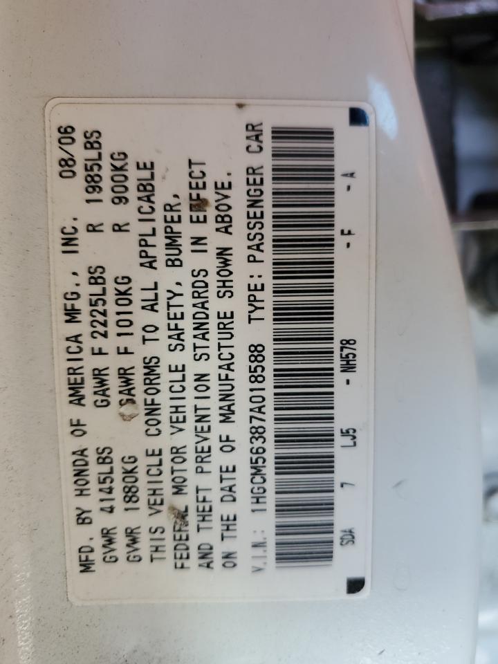 1HGCM56387A018588 2007 Honda Accord Se