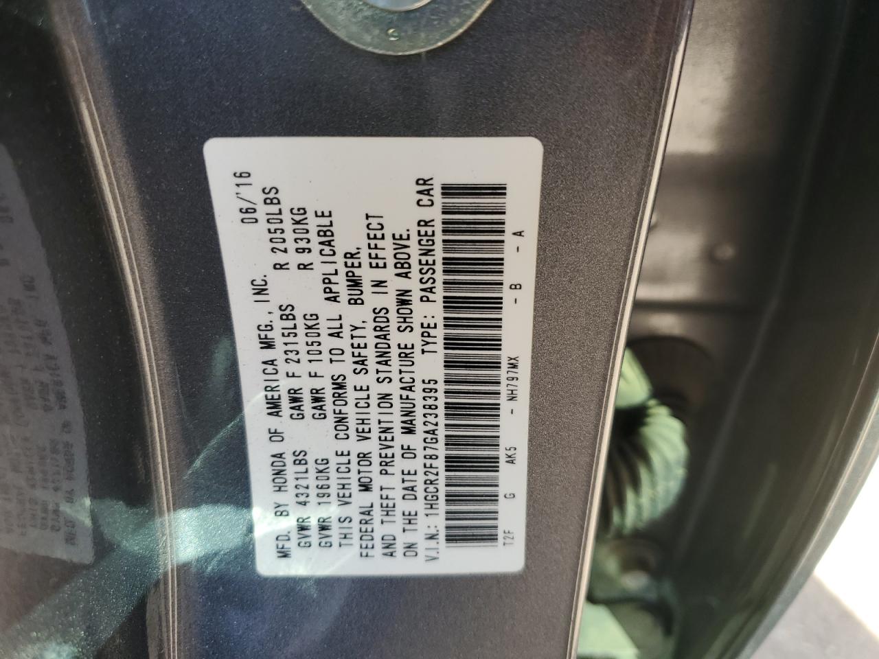 1HGCR2F87GA238395 2016 Honda Accord Exl