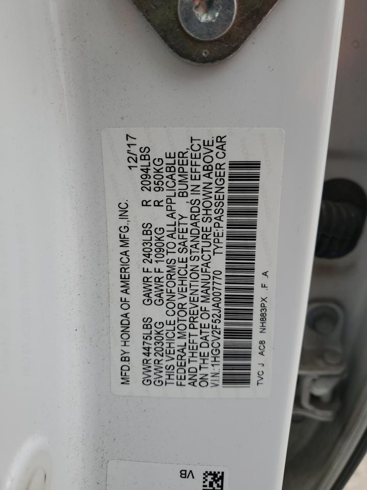 1HGCV2F52JA007770 2018 Honda Accord Exl