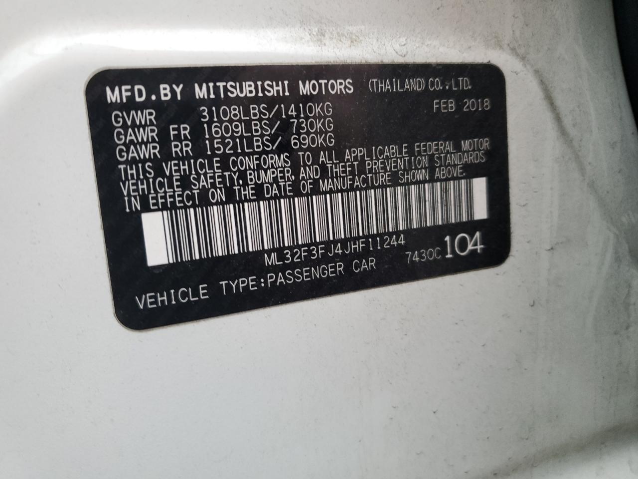 2018 Mitsubishi Mirage G4 Es VIN: ML32F3FJ4JHF11244 Lot: 85087384