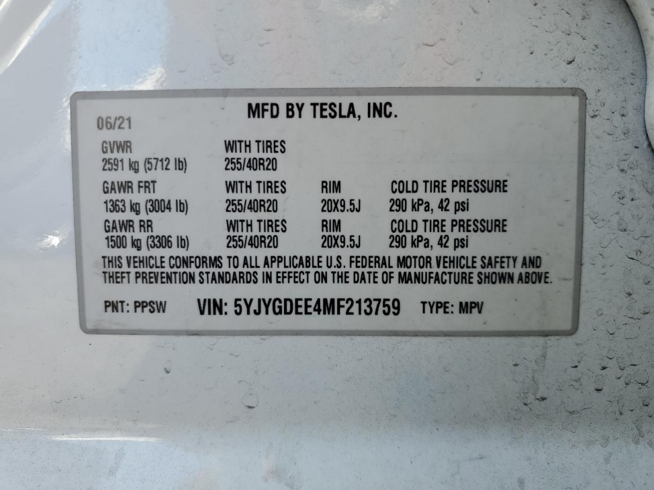 2021 Tesla Model Y VIN: 5YJYGDEE4MF213759 Lot: 86854244