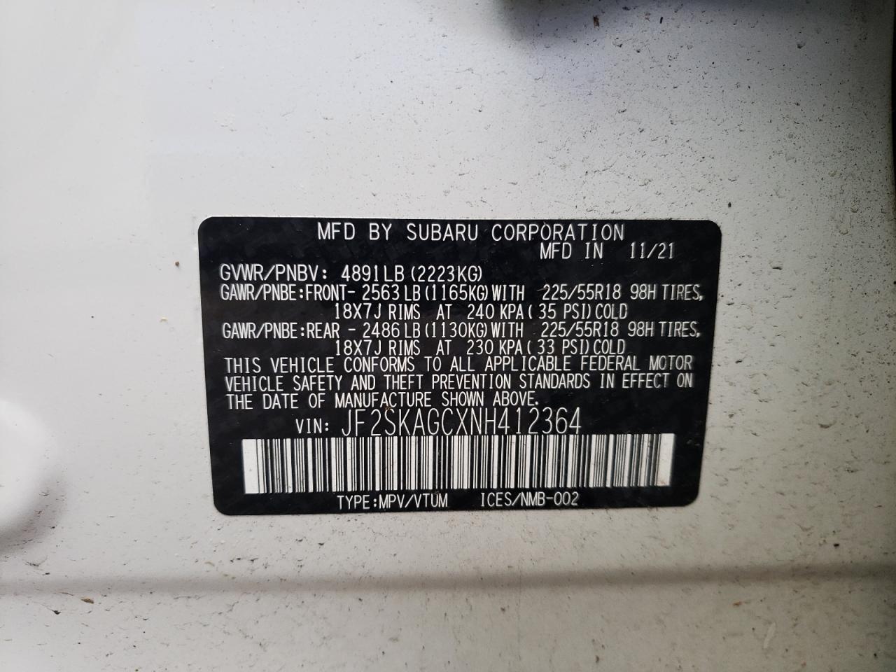 2022 Subaru Forester Sport VIN: JF2SKAGCXNH412364 Lot: 83700644