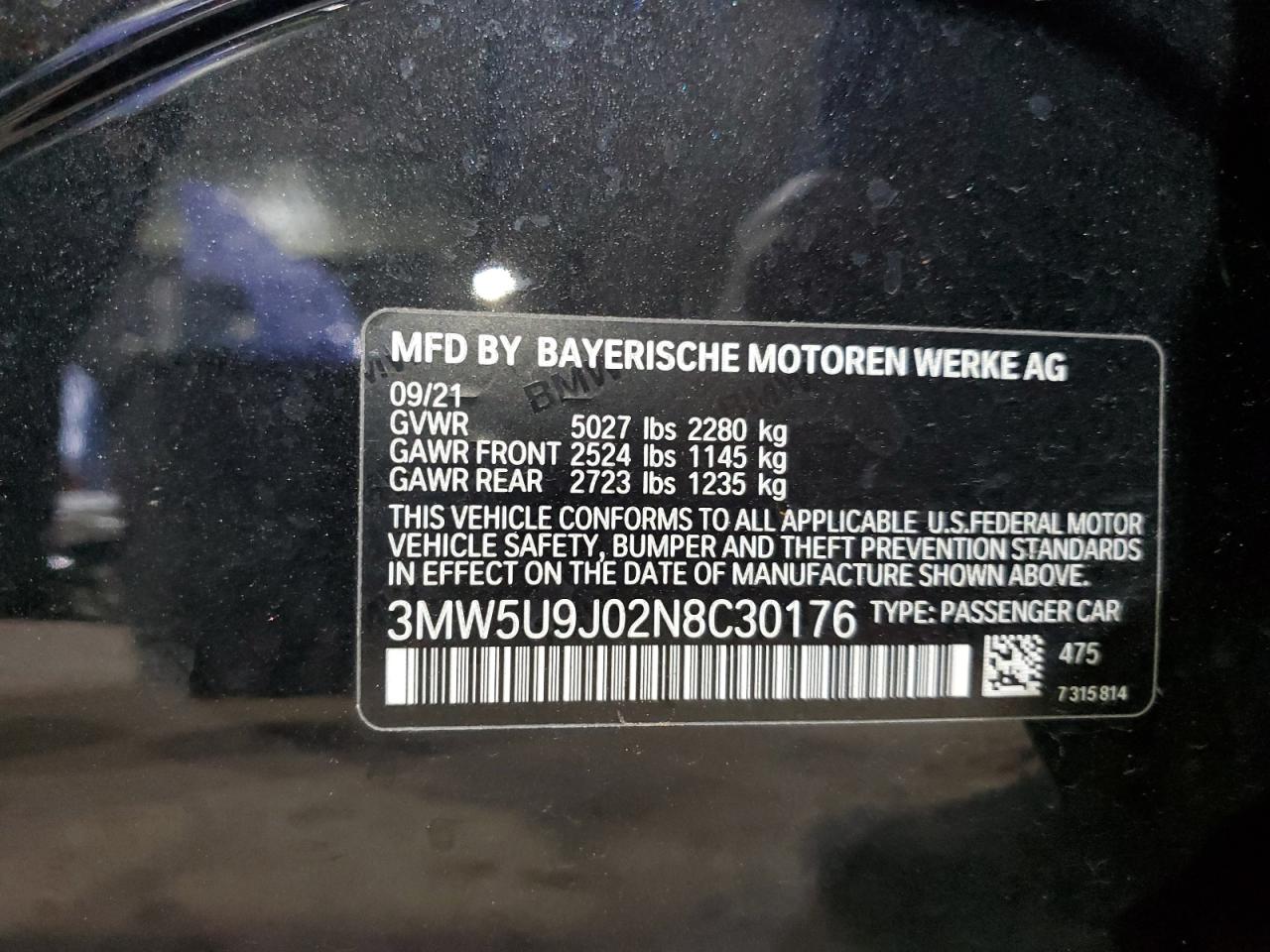 2022 BMW M340Xi VIN: 3MW5U9J02N8C30176 Lot: 83947374