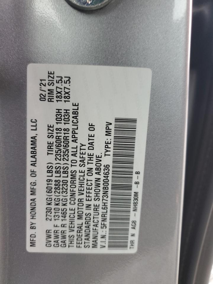 2022 Honda Odyssey Exl VIN: 5FNRL6H73NB004636 Lot: 84891724