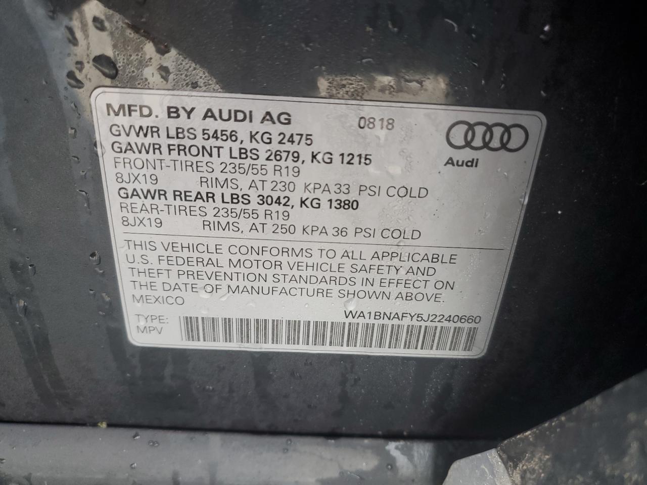 WA1BNAFY5J2240660 2018 Audi Q5 Premium Plus