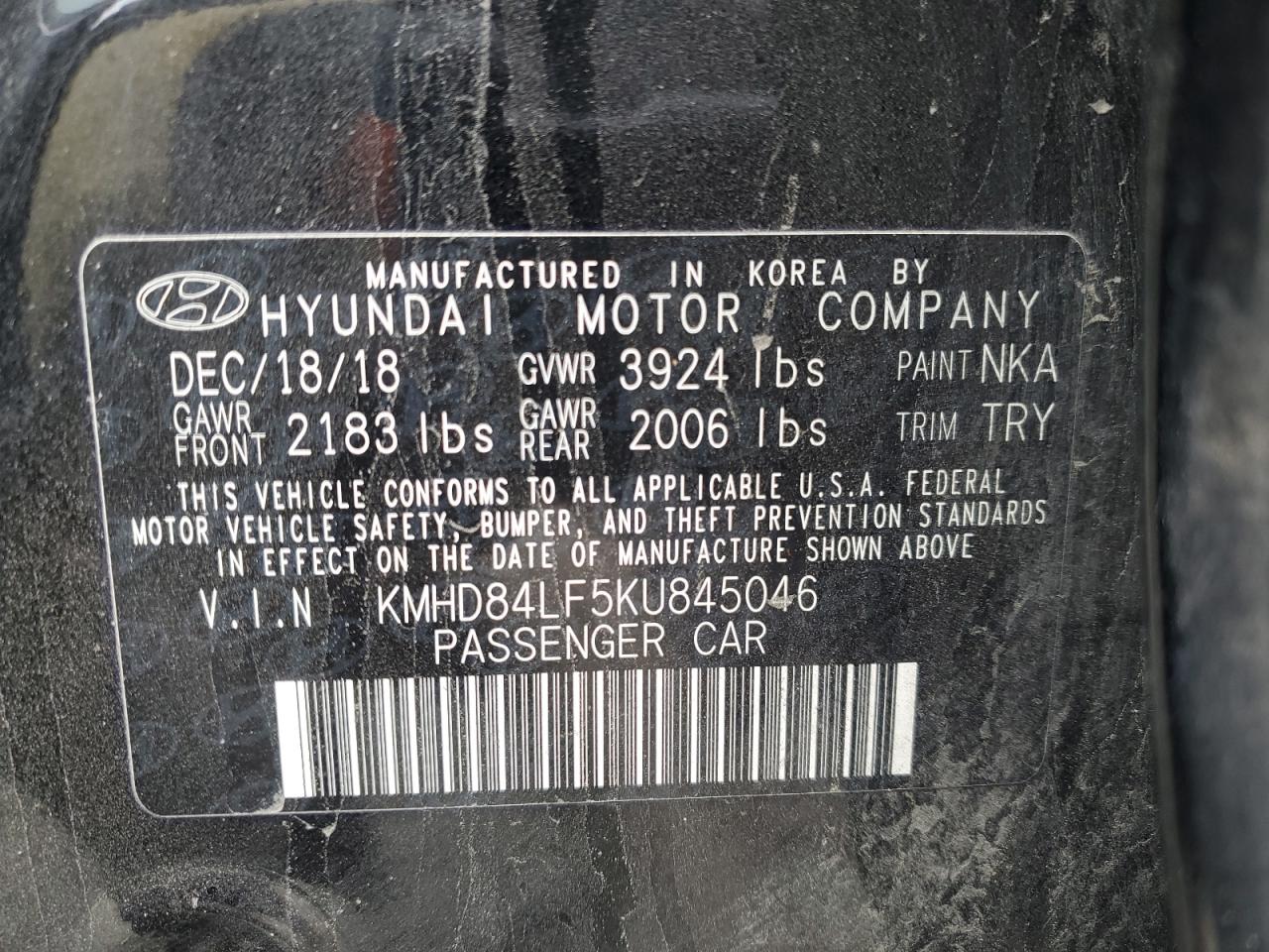 2019 Hyundai Elantra Sel VIN: KMHD84LF5KU845046 Lot: 86775704