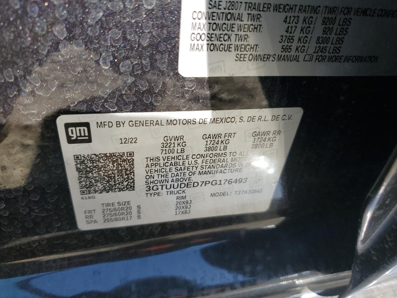 2023 GMC Sierra K1500 Slt VIN: 3GTUUDED7PG176493 Lot: 84504364