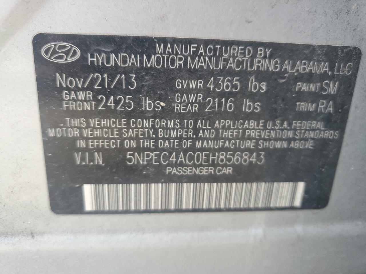 5NPEC4AC0EH856843 2014 Hyundai Sonata Se