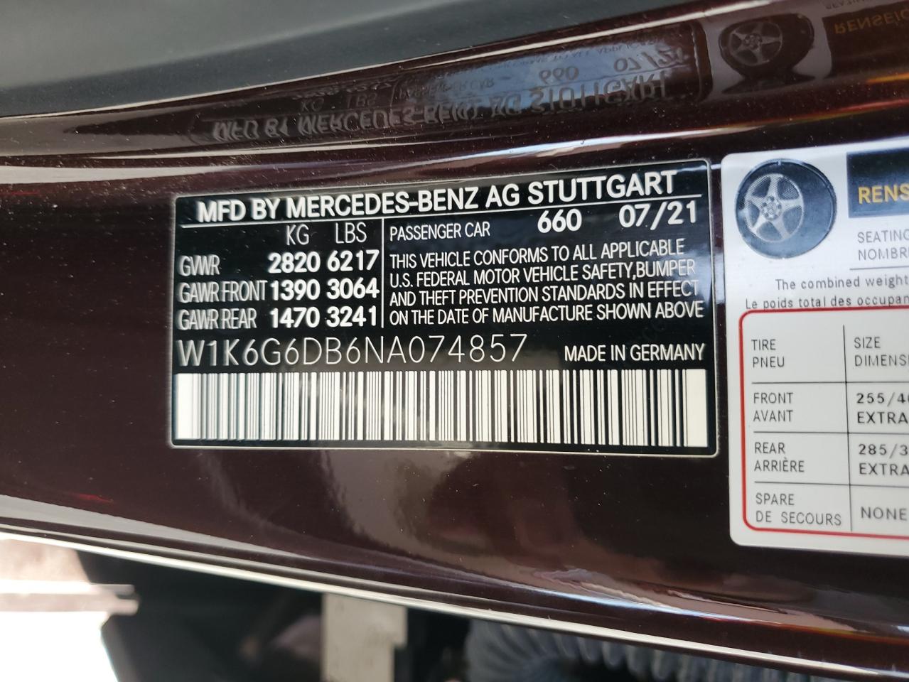 2022 Mercedes-Benz S 500 4Matic VIN: W1K6G6DB6NA074857 Lot: 85675944