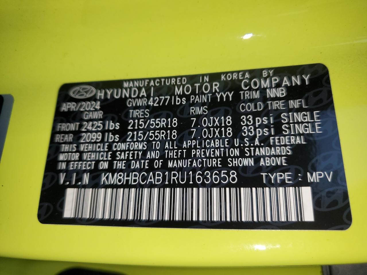 2024 Hyundai Kona Sel VIN: KM8HBCAB1RU163658 Lot: 86789484