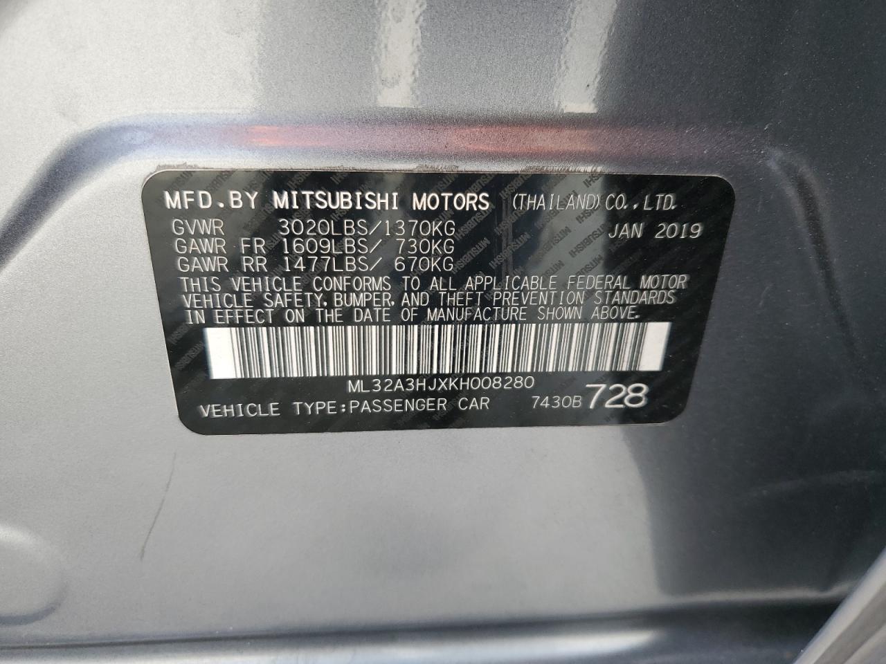 2019 Mitsubishi Mirage Es VIN: ML32A3HJXKH008280 Lot: 85435484