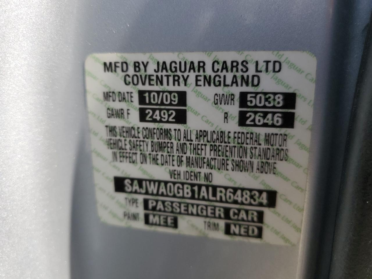 SAJWA0GB1ALR64834 2010 Jaguar Xf Premium