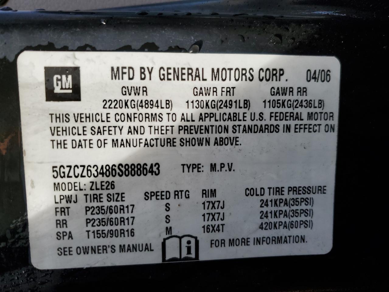 5GZCZ63486S888643 2006 Saturn Vue