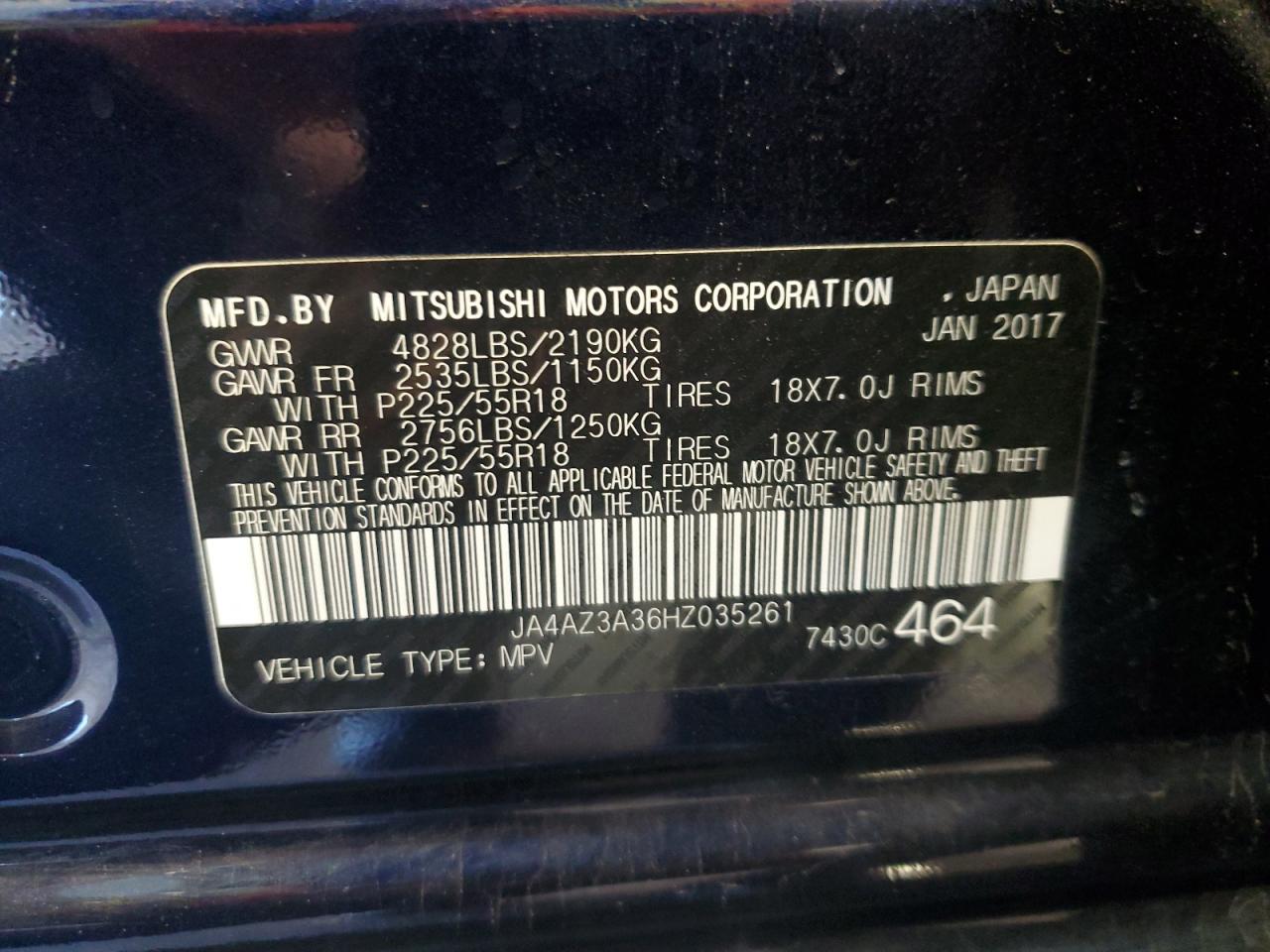 2017 Mitsubishi Outlander Se VIN: JA4AZ3A36HZ035261 Lot: 86067264