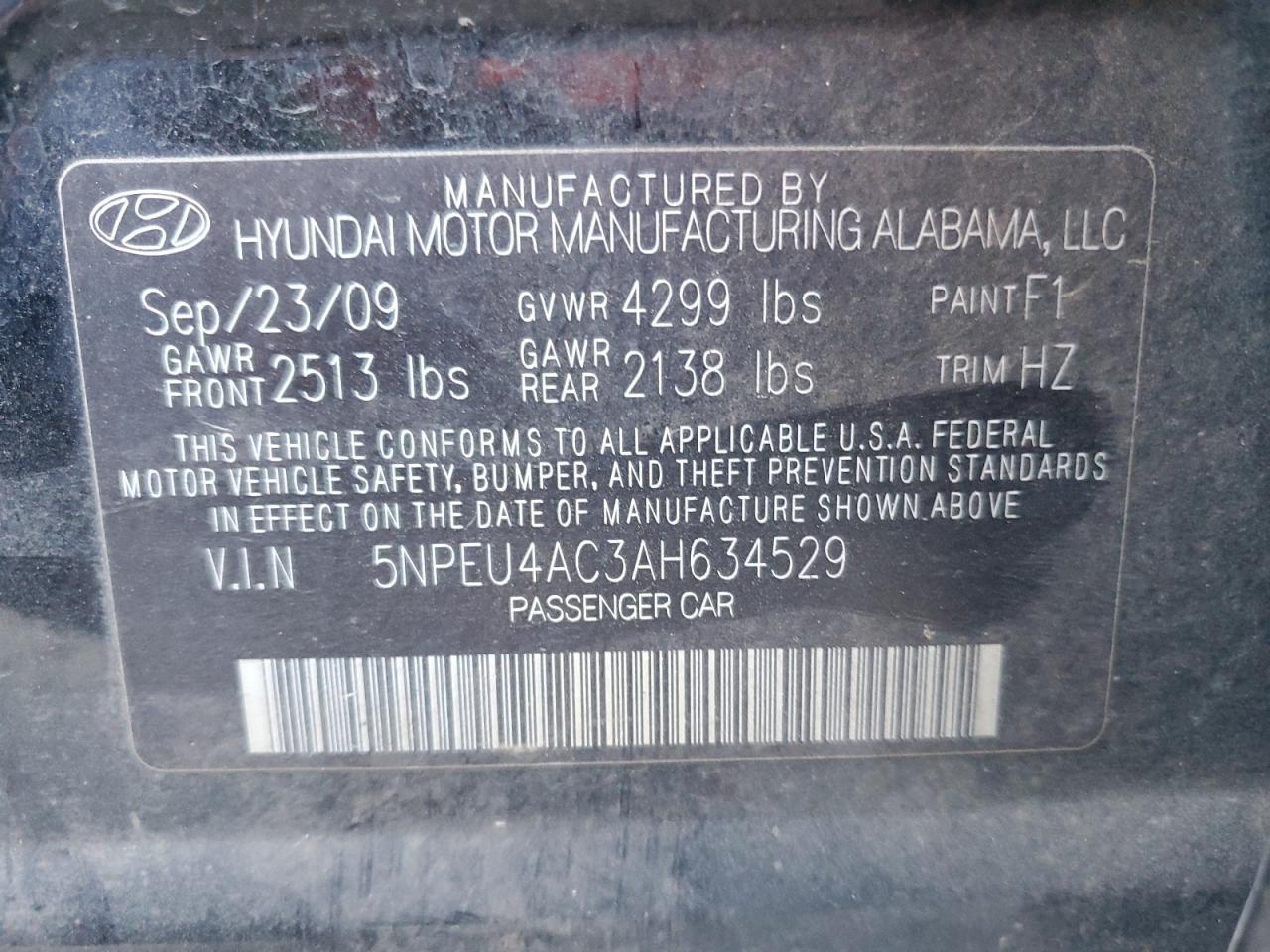 5NPEU4AC3AH634529 2010 Hyundai Sonata Se